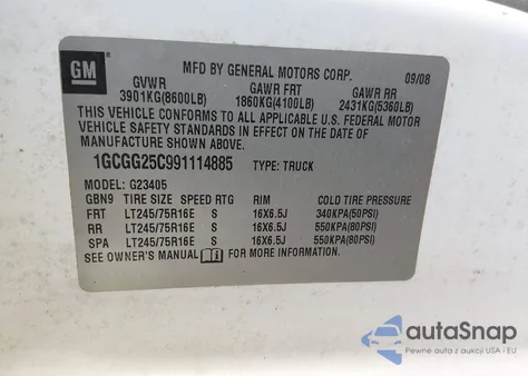 2009 Chevrolet Express 2500 Work Van from USA, damaged, VIN 1GCGG25C991114885